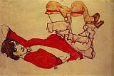 Wally in Red Blouse with Raised Knee by Egon Schiele